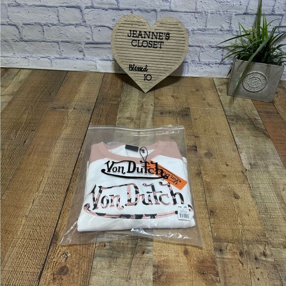 Von Dutch Raglan Embroidered Cropped Sweat Top Sz Large Dirty Pink NWT - Picture 11 of 11